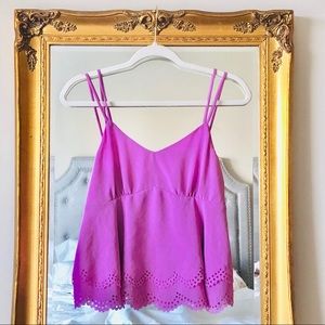 Pastel Lilac / Purple Chiffon Top w/ Scallop Trim